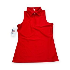 NEW Tzu Tzu Allie Top Polo Women's Medium Cherry Tomato 1/4 Zip Golf Tennis USA
